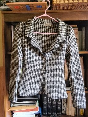 Black & White Houndstooth Women's Blazer Jacket - Classic Tailored Coat